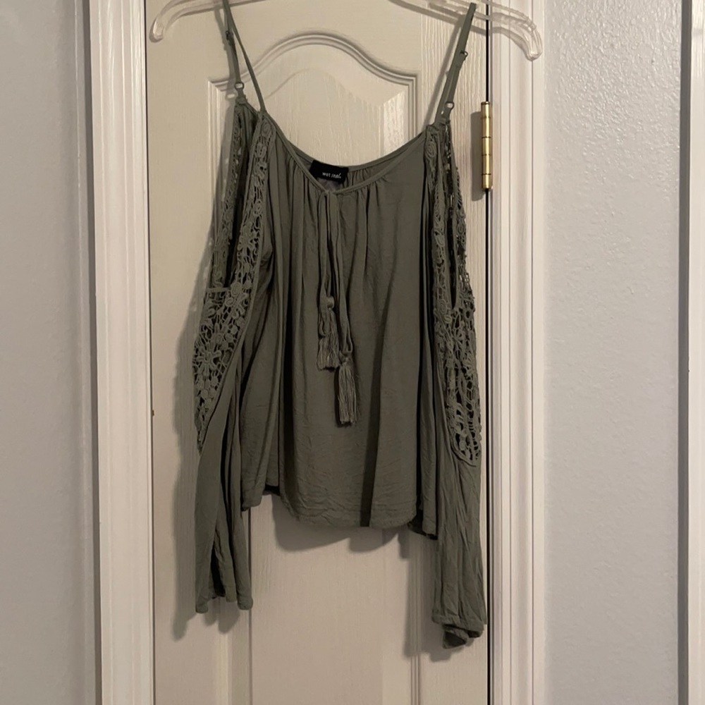 Wet Seal olive green cold shoulder top